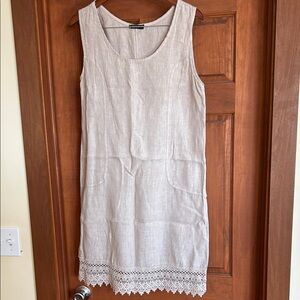 Sleeveless Linen Dress with Lace Hem
